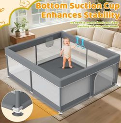 Baby Playpen 79x71 Inch Extra Large Play Yard for Babies and Toddlers
Includes 2 Pull Up Rings for Standing | Sturdy Manual Stainless Frame, No Shake