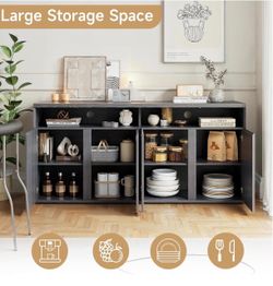 Dark Gray Sideboard Buffet Cabinet with Storage