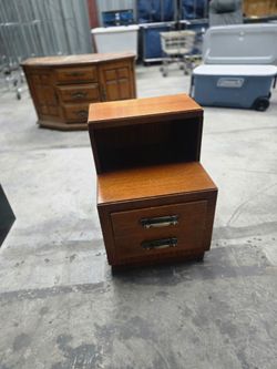 Wood Nightstand with Open Shelf and Drawers
