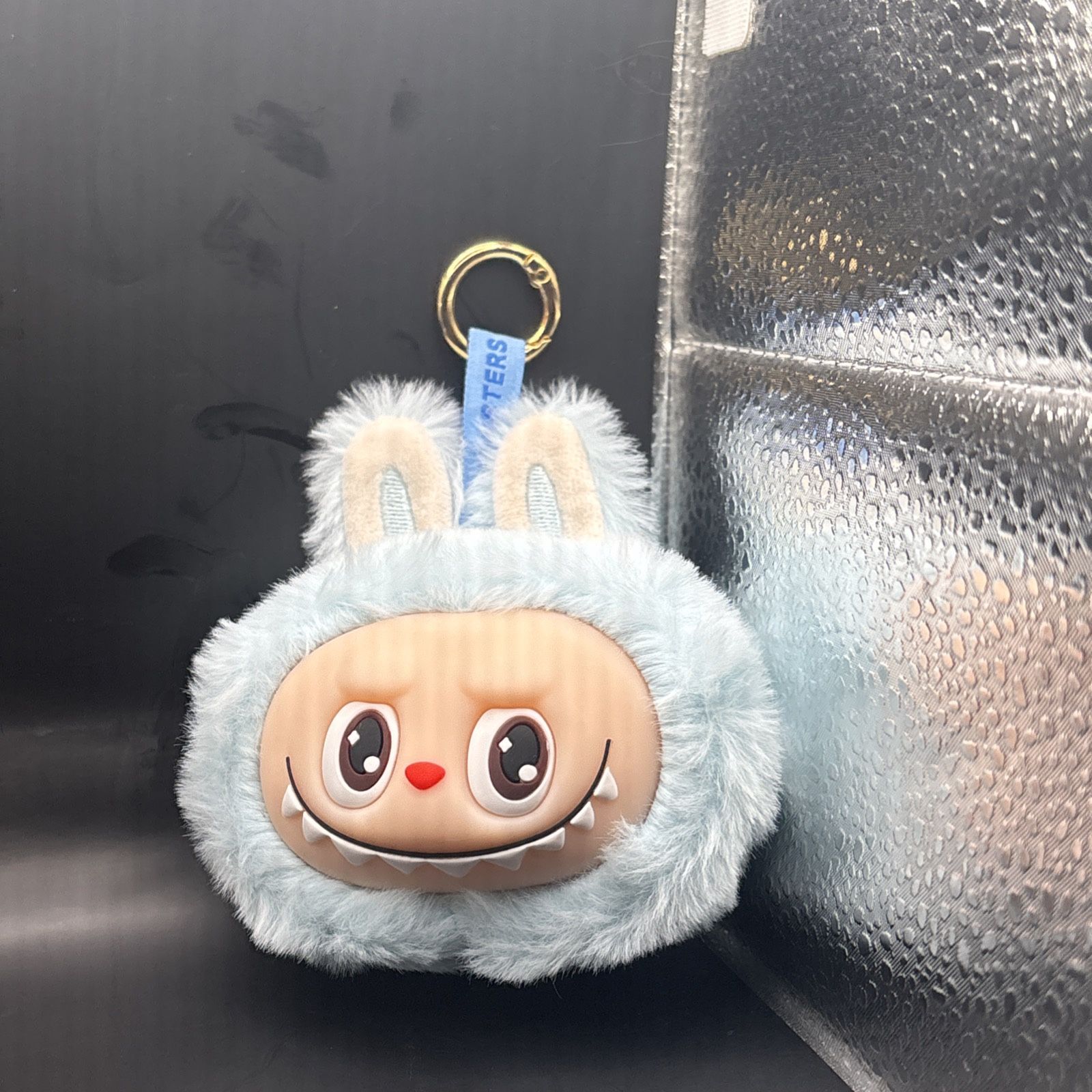 Baby Blue Anime Labubu Plush Small Head Bag Keychain Cute Doll Baby Blue Monster