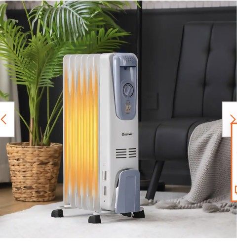 Portable Costway 9000btu AC Units 1500-Watt Electric Oil-Filled Radiator Space Heater 7-Fin Thermostat Room Radiant Space Heater