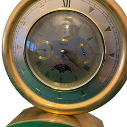 Vintage Bulo a Millennia Brass Table Clock With Moon Phase & Calendar Dials