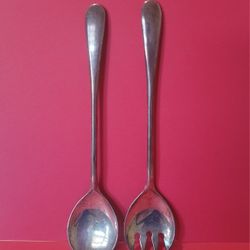 Vintage Set Salad Serving Spoon & Fork Silver Plated Lot Long 9 1/4" ITALY
