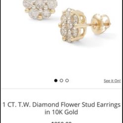 1 CT. T.W. Diamond Flower Stud Earrings in 10K Gold Thumbnail