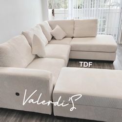 Corduroy Sectional Sofa with storage ottoman