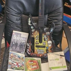 Nintendo Wii Console! The Beatles Rock Band! Guitar 🎸 Controller & Joystick! 5 Games! 