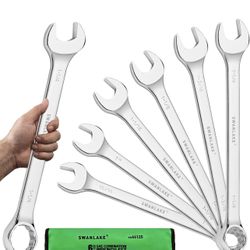 SAE Wrench Set, Large Wrench Set, 6-Piece 15/16″, 1", 1-1/16", 1-1/8", 1-3/16", 1-1/4" Long Big Box End Wrenches Tools Set with Rolling Pouch, 12 Poin
