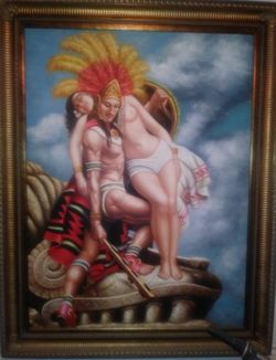 Beautiful Oil Paint On Canvas Grandeza Azteca