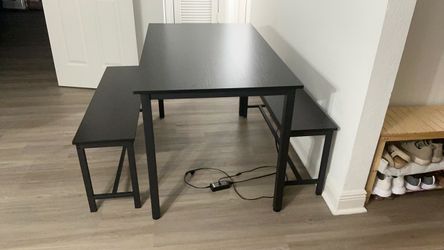 Black Dining Table with Two Benches