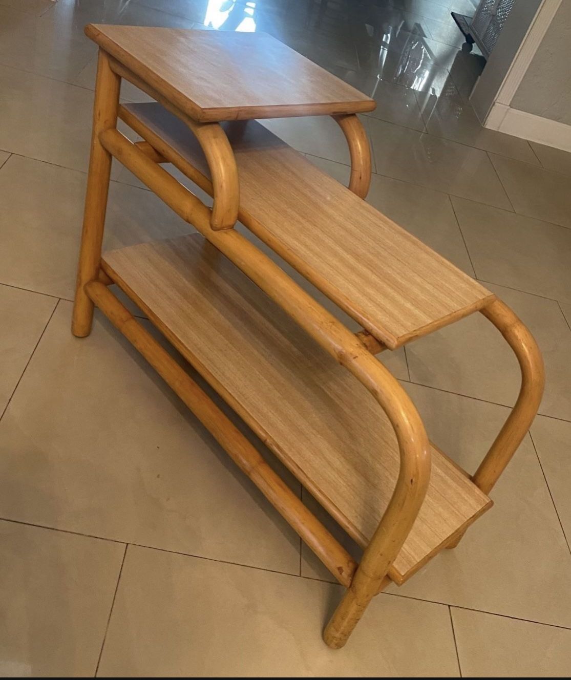 MidCentury Bent Bamboo 3-Tier Arched Side Table