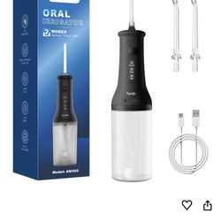 7AM2M Water Dental Flosser Cordless for Teeth with 2 Jet Tips and 3 Modes (Black)