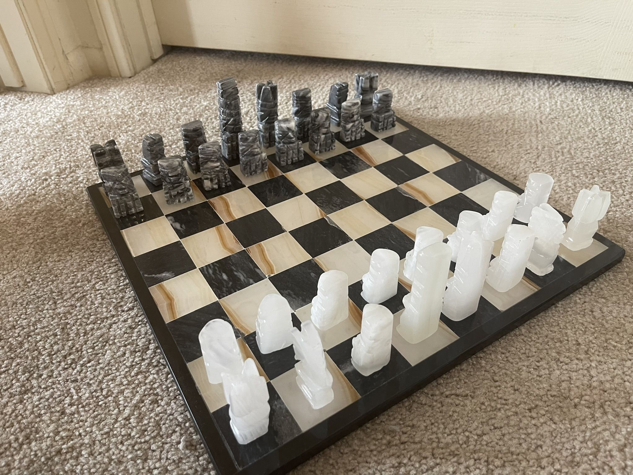 Chess Board, Marble/crystal Hand Carved Pieces 