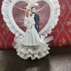 Ceramic Couple Heart Shape Cake Topper