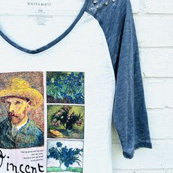 New knitswell Van Gogh jersey Graphic Tee Top Classic Embellished Small