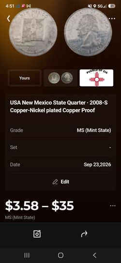 USA New Mexico State Quarter  - 2008-S Copper-nickel plated copper proof