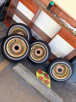 🛞 13” Zenith Gold & Chrome Wire Wheels – Brand New Remington Tires