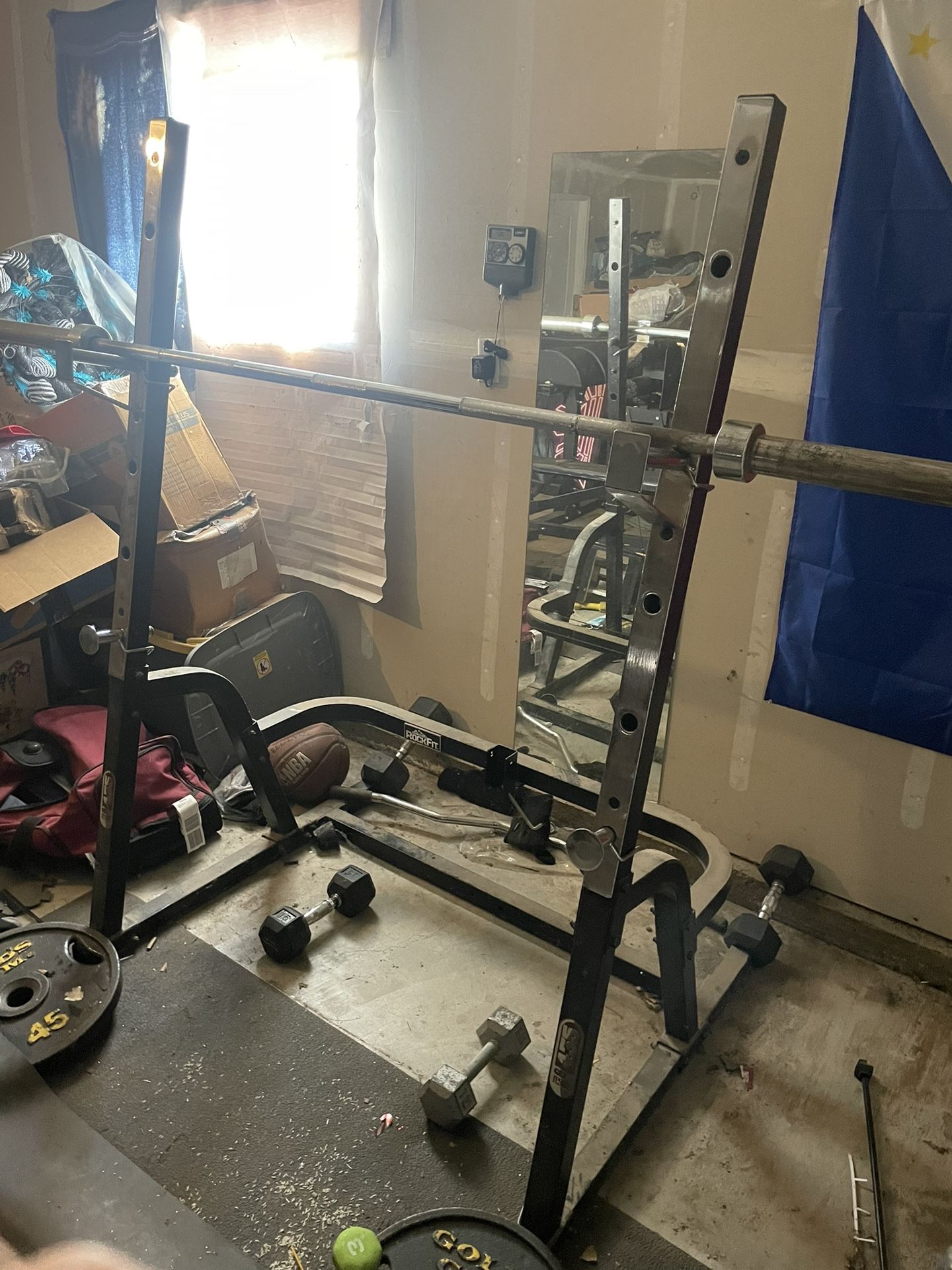Olympic Style Squat Rack w/adjustable Bench (Weights & Bar SOLD)