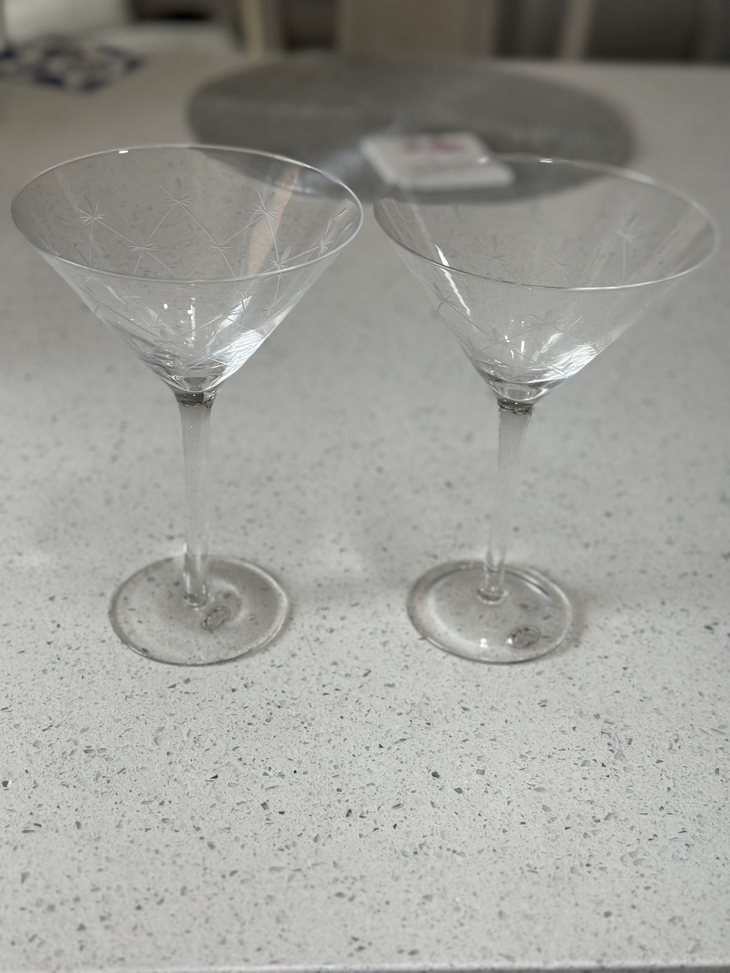 Set Of 2 Etched Martini Glasses