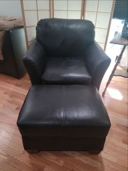Leather Club Chair and Ottoman