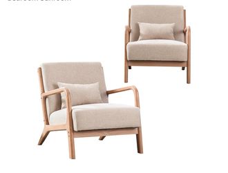 Modern Accent Chair Set of 2, Upholstered Living Room Chairs with Waist Cushion, Reading Armchair for Bedroom Sunroom