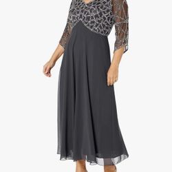 Women's Size 14W and Size 18W 3/4 Sleeve Geo Beaded Gowns, Gunmetal Gray with Silver Handmade Beading, NEW, $50 each