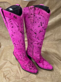 Nasty Gal Hair On Knee High Fuschia w/black speckled Cowboy Boots Size 7