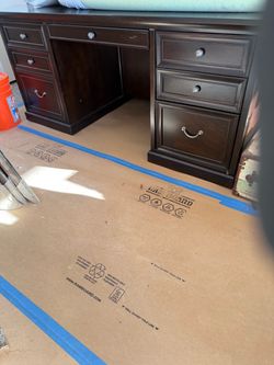 Dark Wood Executive Desk with Drawers