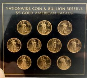 1oz total Set of (10) $5 Proof Gold American Eagles Set 1/10oz ea