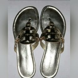 Tory Burch Designer gold Metallic Miller Leather Gold Sandal Thong Size 8M