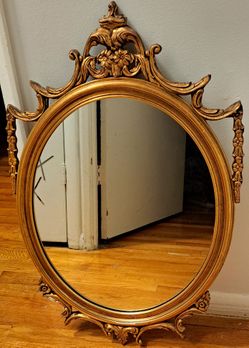 ✨ Vintage J.A. Olson Hand-Carved Wooden Gold Gilt Mirror – Wall Decor, Antique, Collectible ✨