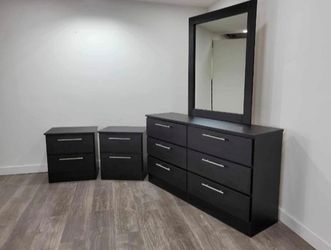 DRESSER WITH MIRROR AND TWO NIGHTSTANDS