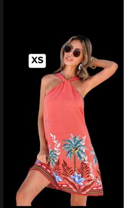 New women’s Coral Halter Mini Dress Tropical Print size XS