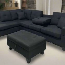 🛋️ NEW  Black Or Grey Bargain Comfy Sectional  w/Pillows 🚛  Avail 🛋️