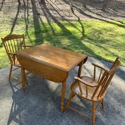 Lambert Hitchcock Vintage Wood  Dining Table Two Chairs Made In USA