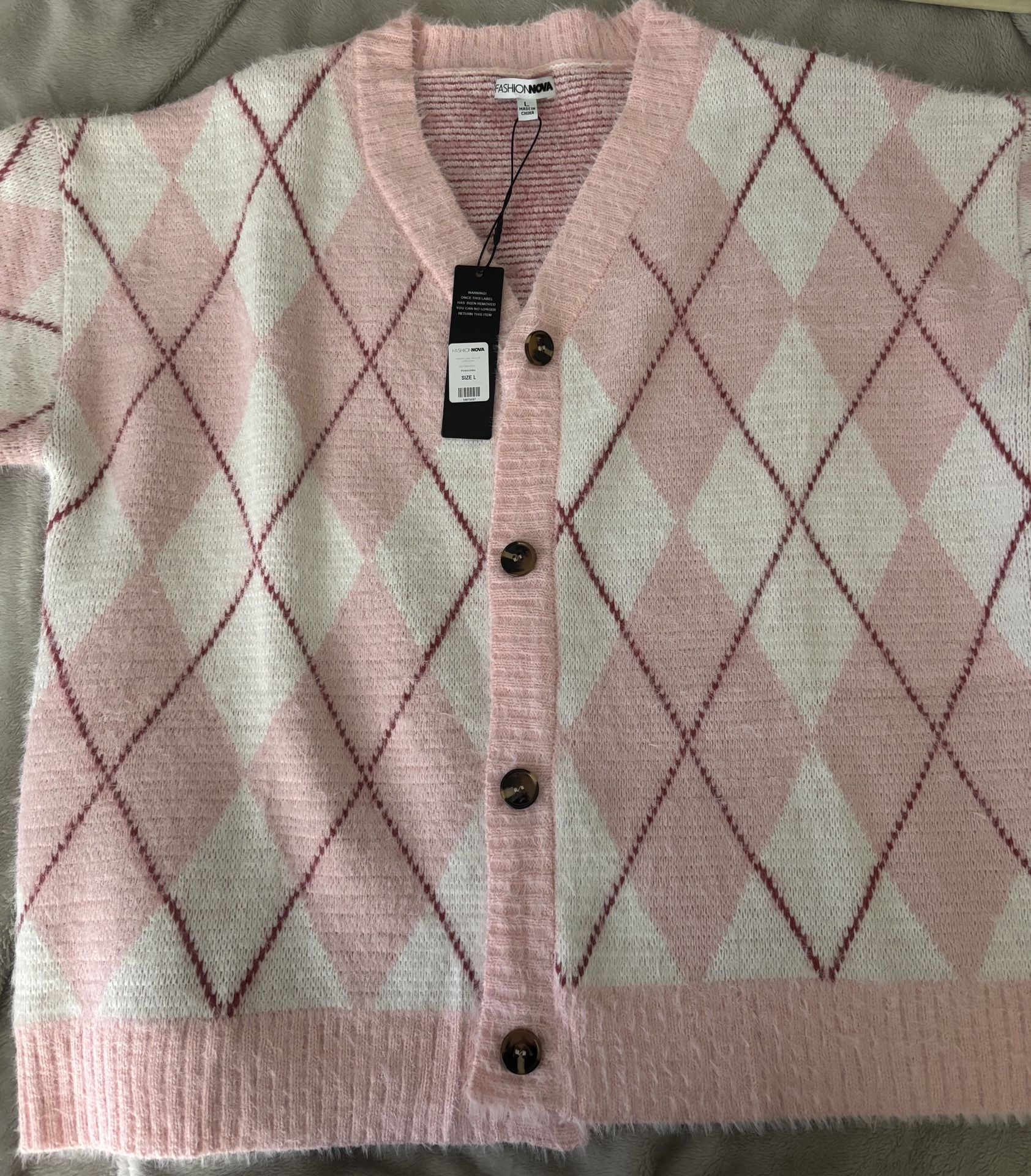 Fashion Nova - Preppy Girl Argyle Cardigan