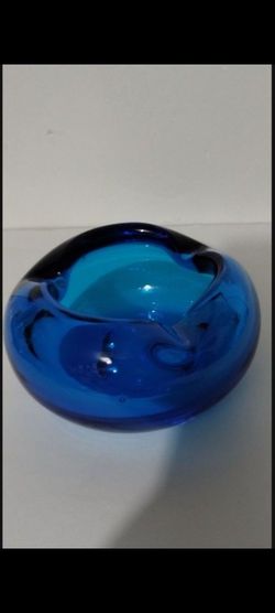 BLENKO COBALT GLASS ASHTRAY 5"× 2.5" - A900