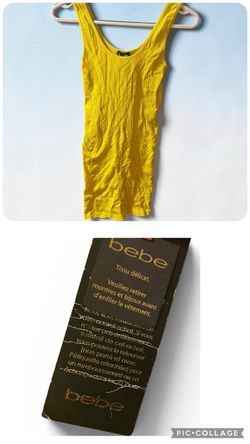 NWT Bebe Bright Yellow Ribbed Tank Top Longline Scoop Neck