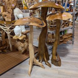 Teakwood Tall Mushroom Decor