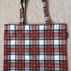 J.Crew Tartan Plaid Festive Shopper 100% Cotton Tote Bag Reusable NEW