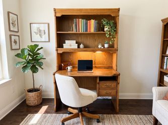 Solid Oak Desk with Hutch Bookcase