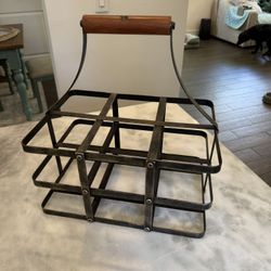 Rustic Metal 6-Bottle Caddy and Wood Handle