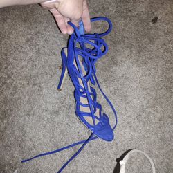 Bonnibel Strappy Blue Suede Heels Size 9