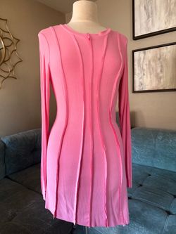 Pink Ribbed Knit Exposed Seam Mini Dress