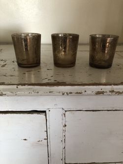 Antique gold rose silver pewter candle holders votive set