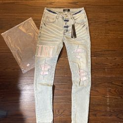 Amiri Cotton Pnk Logo Denim Jeans