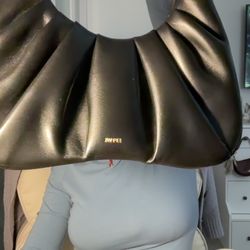 JW PEI Black ruffled faux Leather Shoulder Bag