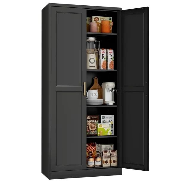 Polup 71" Height Modern Kitchen Pantry Storage Cabinet with Doors and Shelves Black
