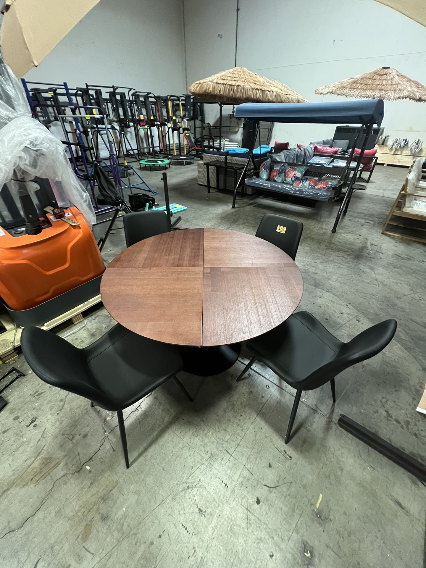 $225.00 !!! New 47.2” Round Wooden Dining Table + 4 Chairs Set