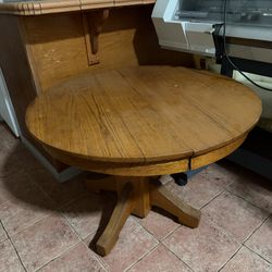 Round Solid Wood Table – 3’6” Diameter – Rustic / Farmhouse Style  Price: $120 (or best offer)  Description: Solid wood round table in good condition.
