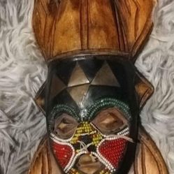 African Bakuta Beaded Wood Mask Ghanaian Collection